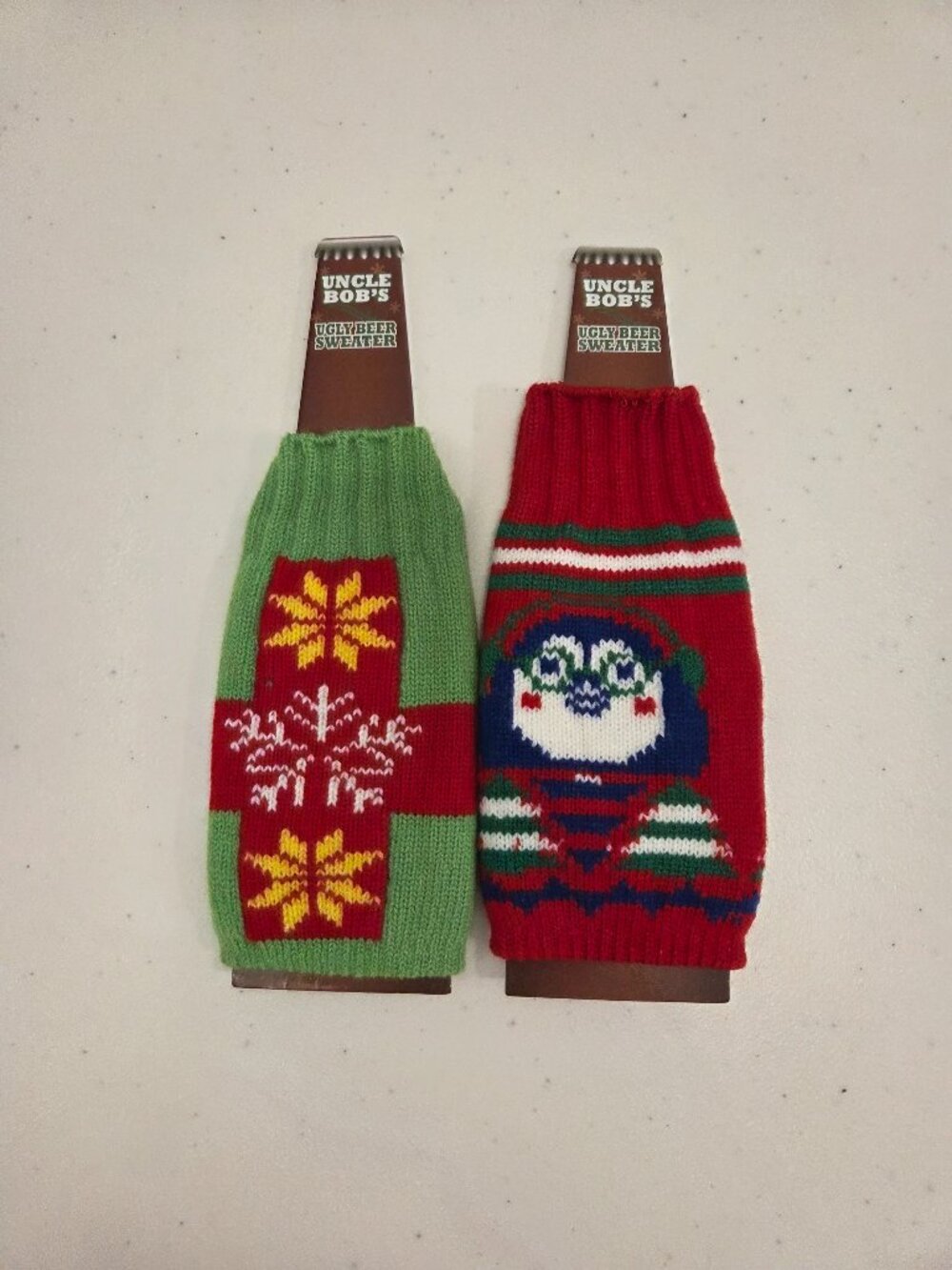 Uncle Bob’s Ugly Beer Sweater Novelty Bottle Covers - Set of 2 Holiday